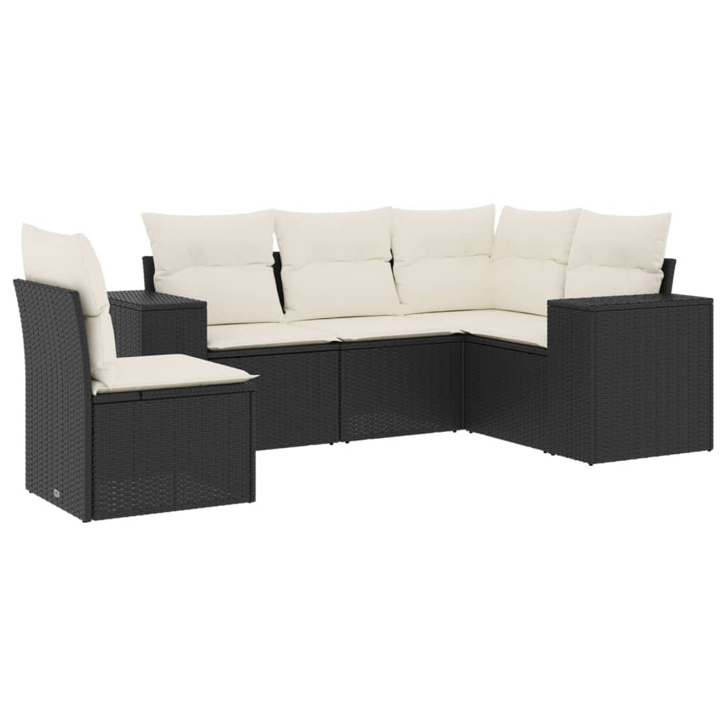 sofasæt til haven 5 dele med hynder polyrattan sort
