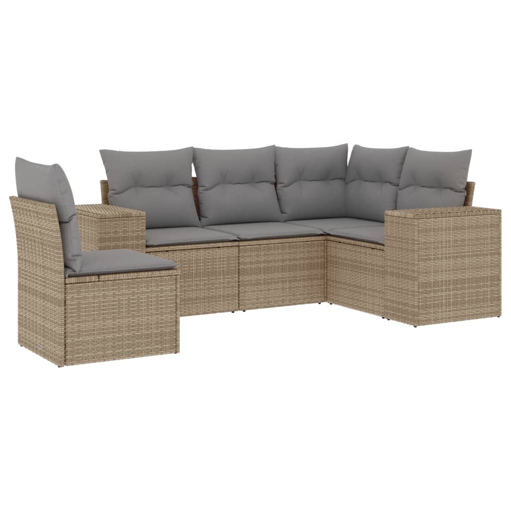 sofasæt til haven 5 dele med hynder polyrattan beige