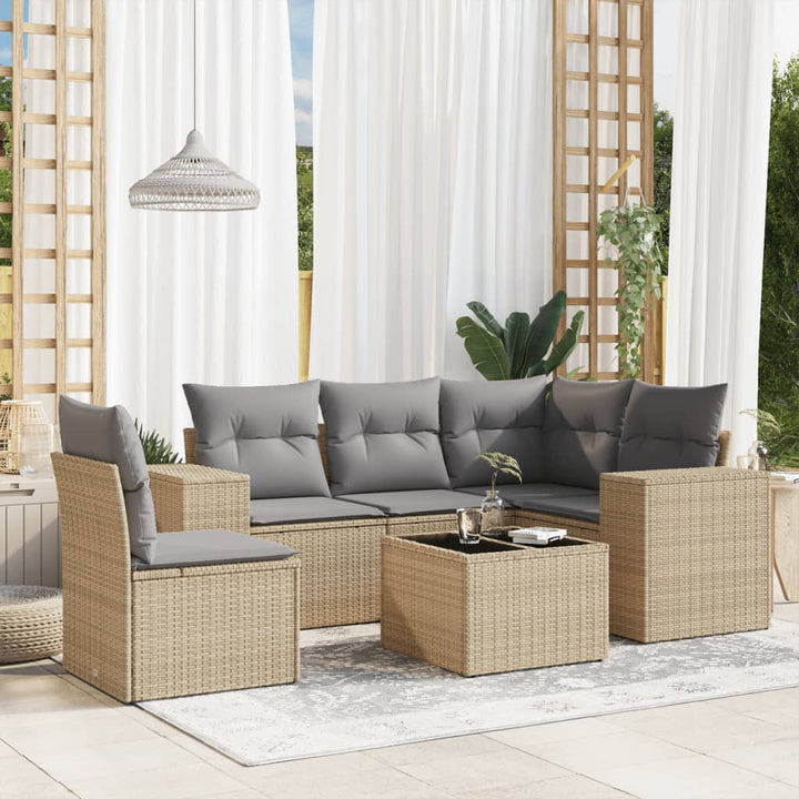 sofasæt til haven 6 dele med hynder polyrattan beige