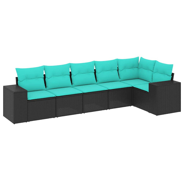 havesofasæt med 6 hynder sort polyrattan