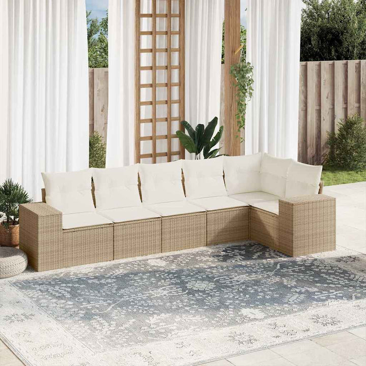 sofasæt til haven 6 dele med hynder polyrattan beige