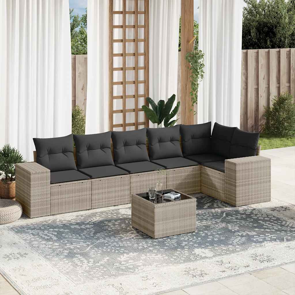 sofasæt til haven 7 dele med hynder polyrattan lysegrå