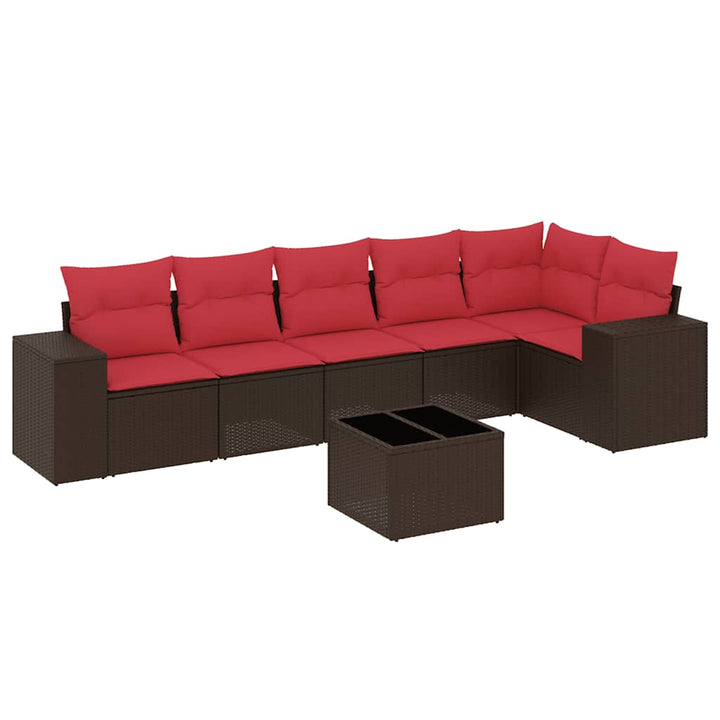 havesofasæt med 7 hynder brun polyrattan