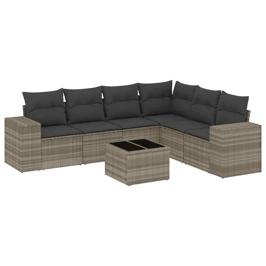 sofasæt til haven 7 dele med hynder polyrattan lysegrå
