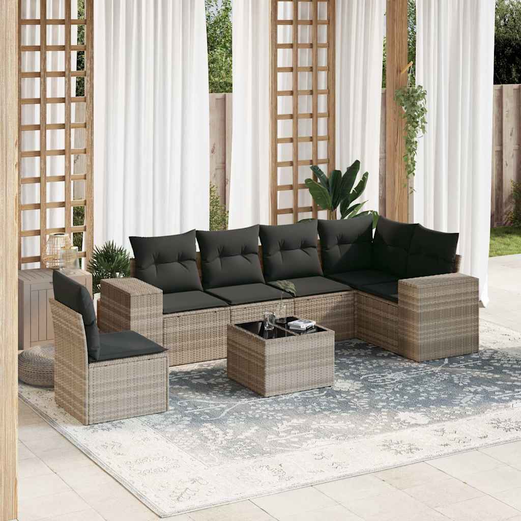 sofasæt til haven 7 dele med hynder polyrattan lysegrå