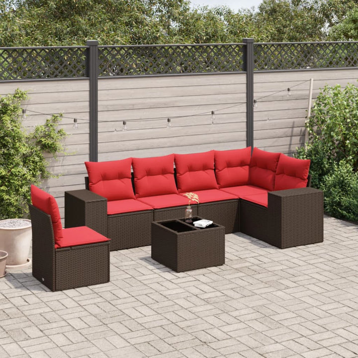 havesofasæt med 7 hynder brun polyrattan