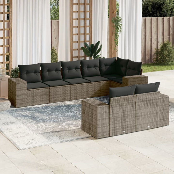 sofasæt til haven 8 dele med hynder polyrattan grå