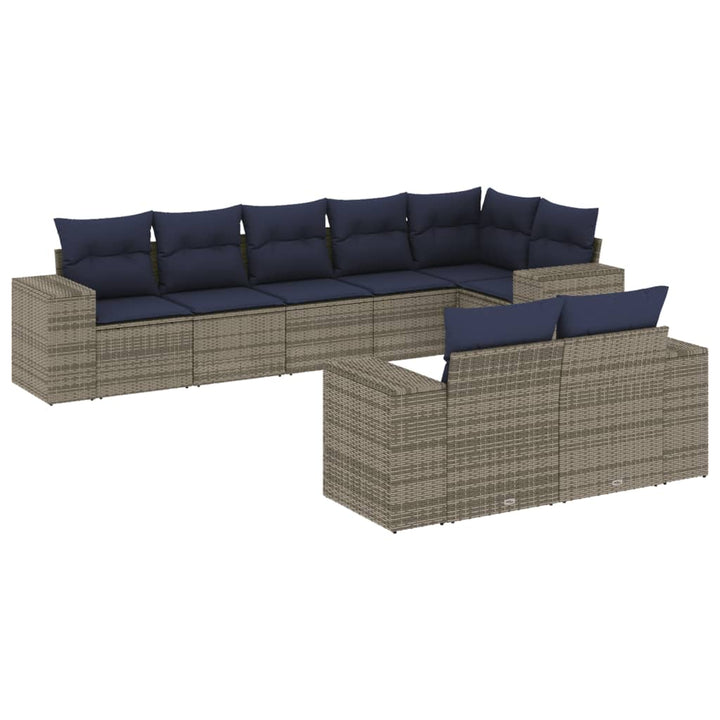 havesofasæt med 8 hynder grå polyrattan