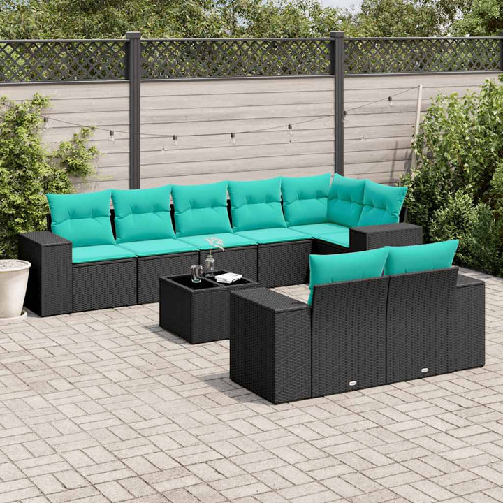 havesofasæt med 9 dele og hynder sort polyrattan