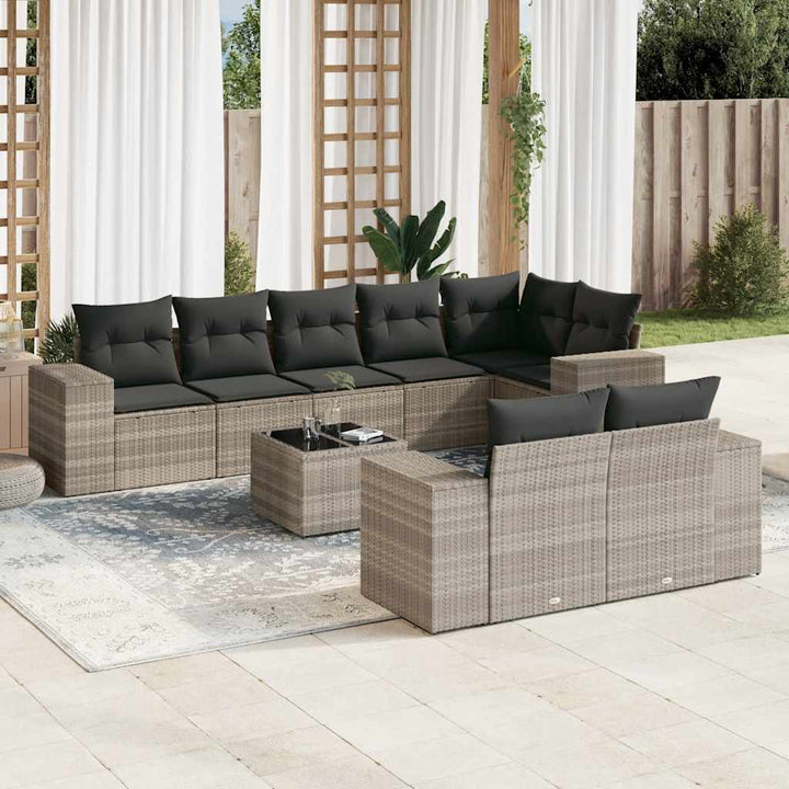 sofasæt til haven 9 dele med hynder polyrattan lysegrå