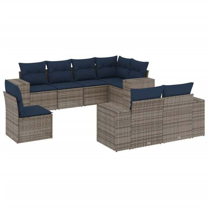 havesofasæt med 8 hynder grå polyrattan
