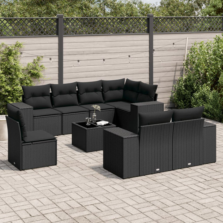sofasæt til haven 9 dele med hynder polyrattan sort
