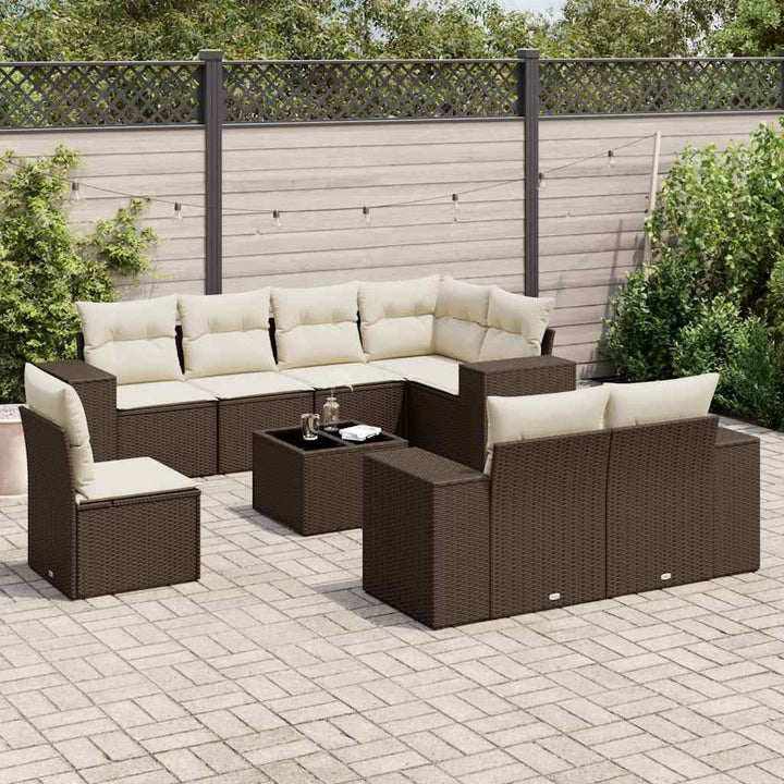 sofasæt til haven 9 dele med hynder polyrattan brun
