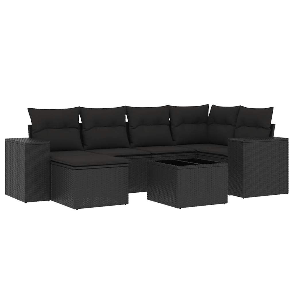 sofasæt til haven 7 dele med hynder polyrattan sort