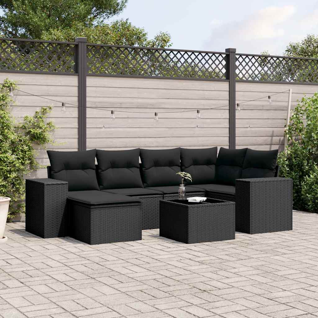 sofasæt til haven 7 dele med hynder polyrattan sort