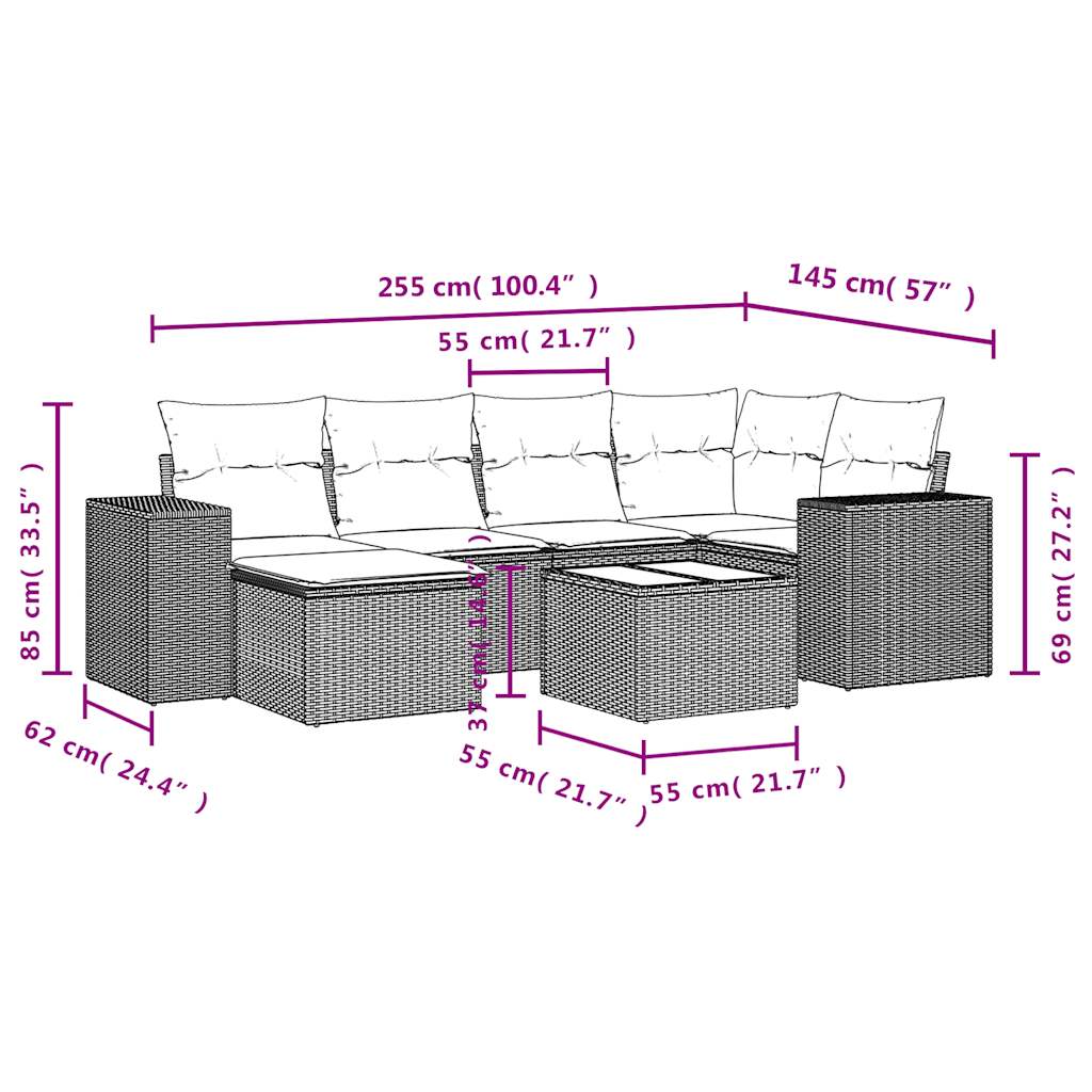 sofasæt til haven 7 dele med hynder polyrattan beige