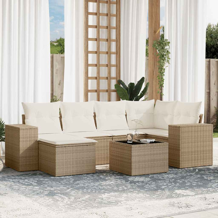 sofasæt til haven 7 dele med hynder polyrattan beige