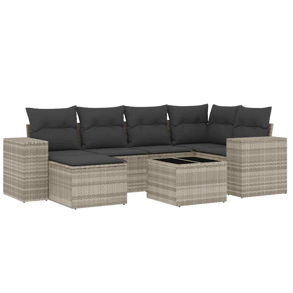 sofasæt til haven 7 dele med hynder polyrattan lysegrå