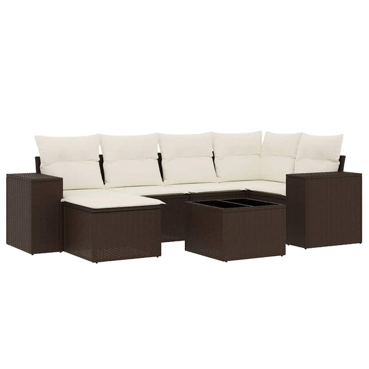 sofasæt til haven 7 dele med hynder polyrattan brun