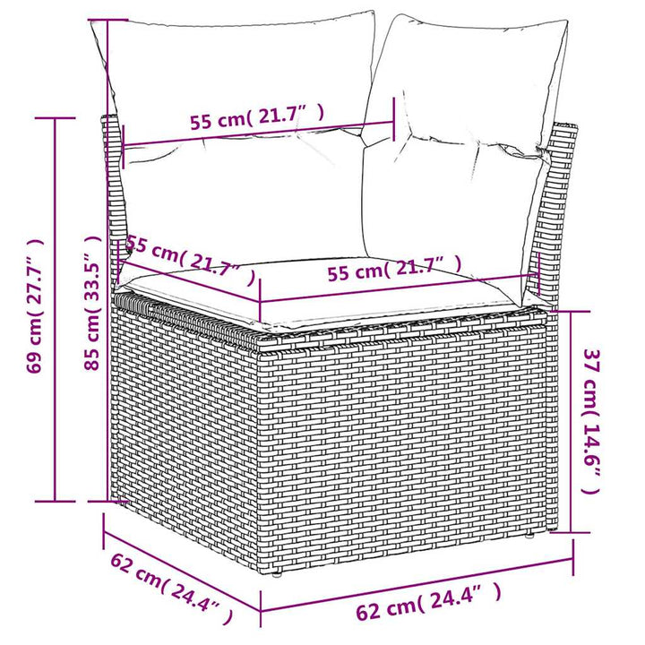 sofasæt til haven 7 dele med hynder polyrattan brun