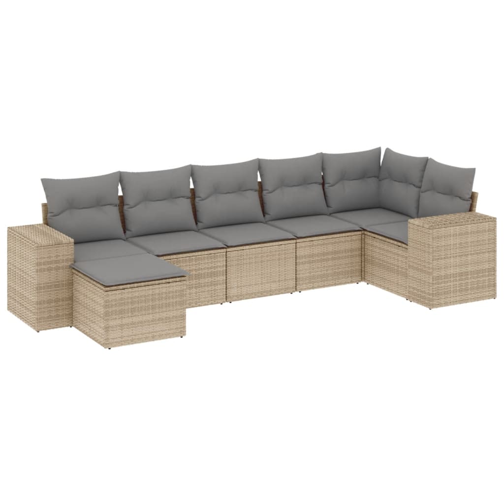 sofasæt til haven 7 dele med hynder polyrattan beige
