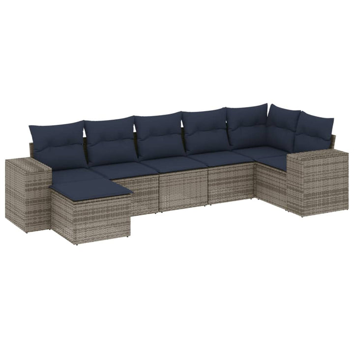 havesofasæt med 7 dele og hynder grå polyrattan