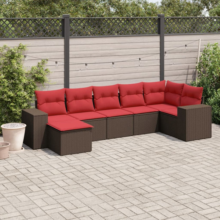 havesofasæt med 7 hynder brun polyrattan