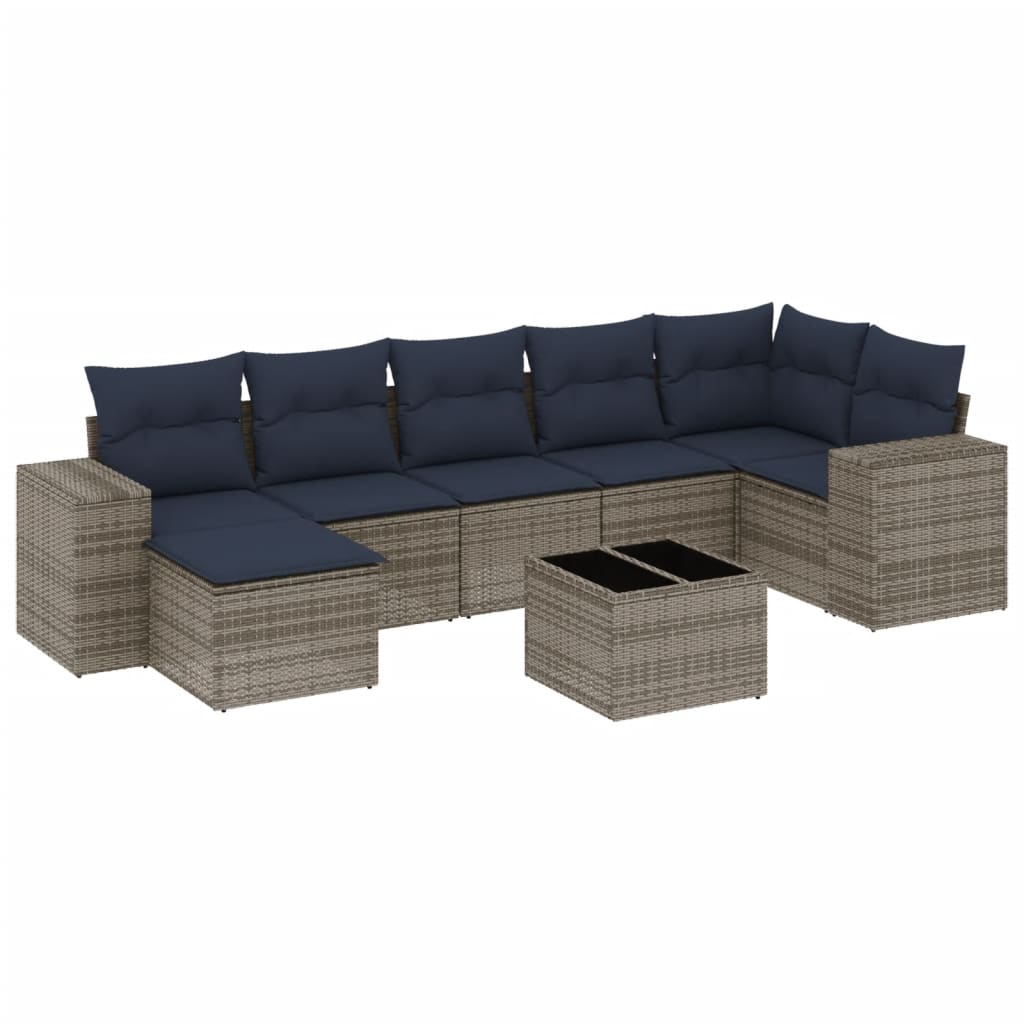 havesofasæt med 8 hynder grå polyrattan