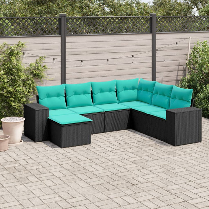 havesofasæt med 7 hynder sort polyrattan