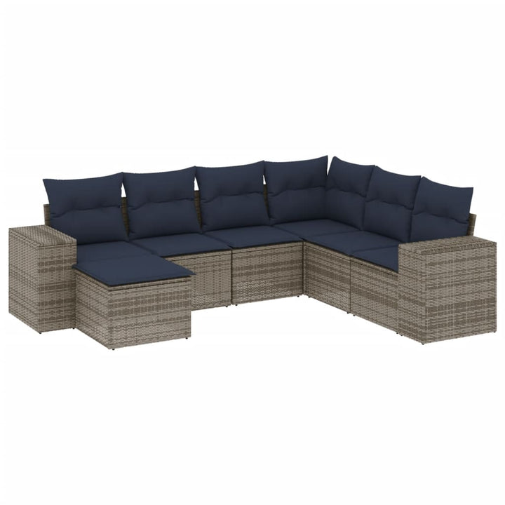 havesofasæt med 7 dele og hynder grå polyrattan
