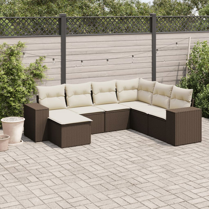 sofasæt til haven 7 dele med hynder polyrattan brun
