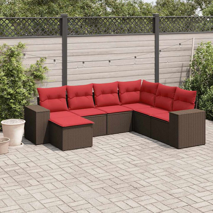 havesofasæt med 7 hynder brun polyrattan