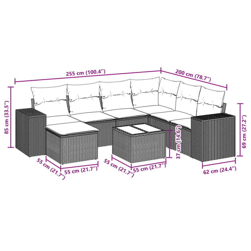 sofasæt til haven 8 dele med hynder polyrattan beige