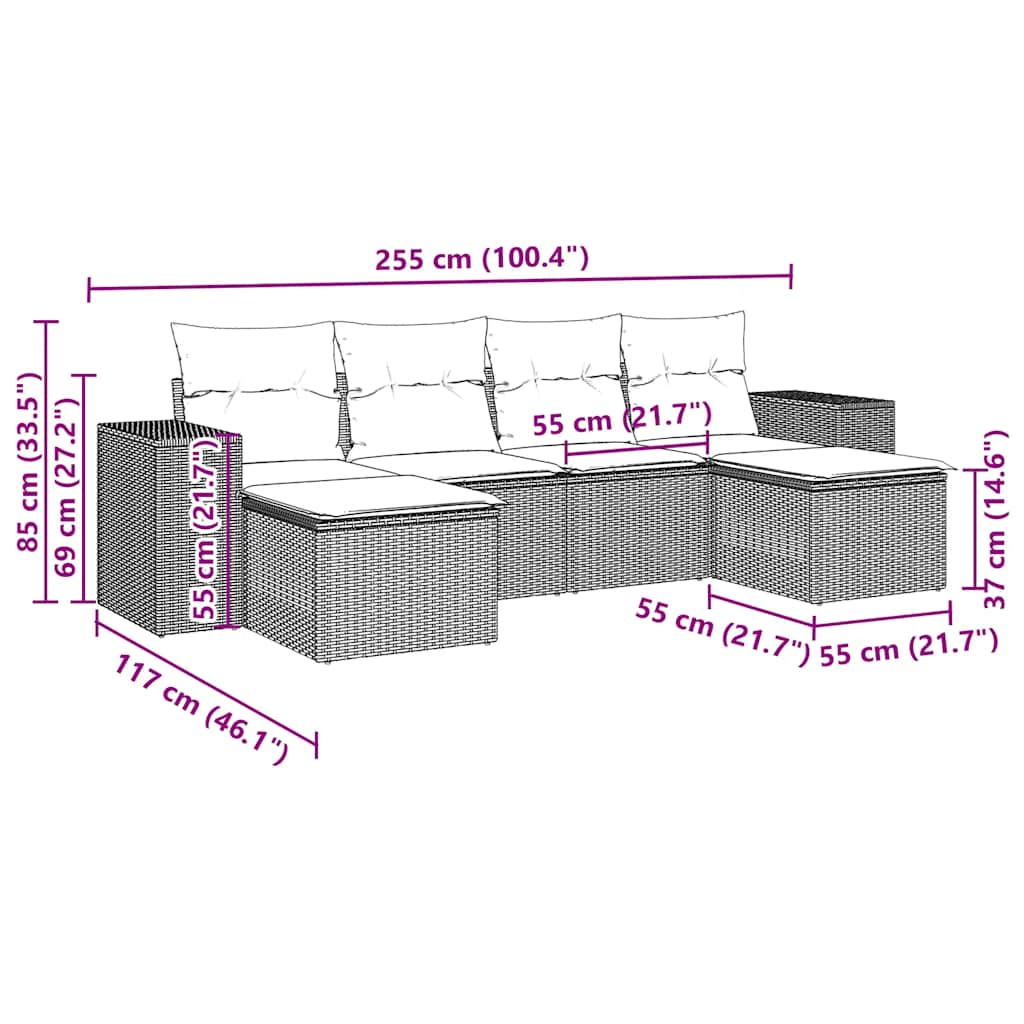 sofasæt til haven 6 dele med hynder polyrattan lysegrå