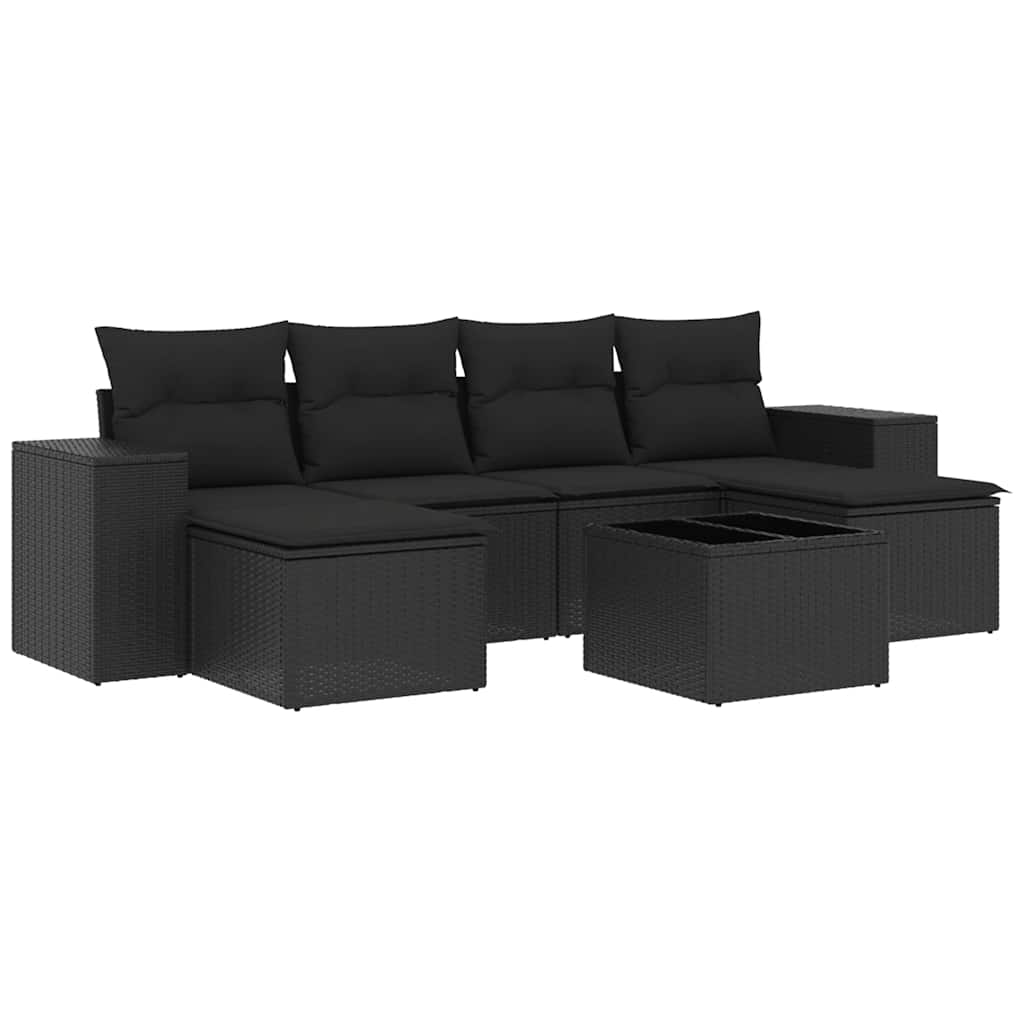 sofasæt til haven 7 dele med hynder polyrattan sort