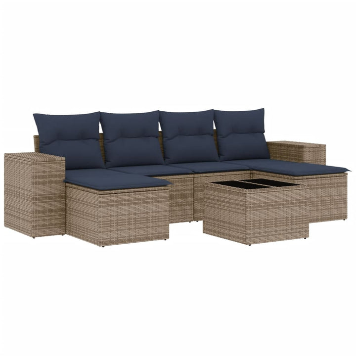 havesofasæt med 7 dele og hynder grå polyrattan