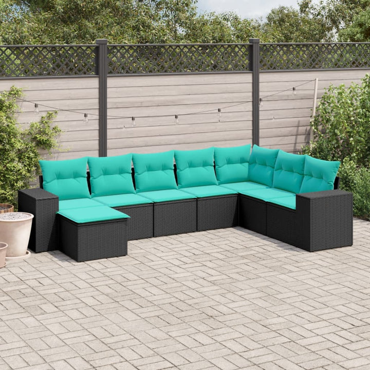8-delt havesofasæt med hynder sort polyrattan