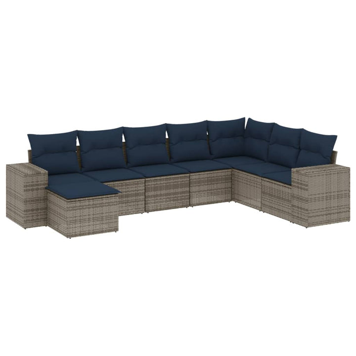 havesofasæt med 8 hynder grå polyrattan