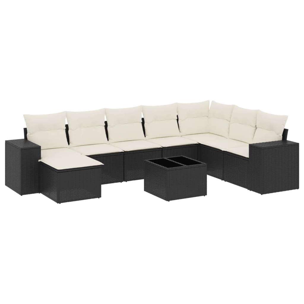 sofasæt til haven 9 dele med hynder polyrattan sort