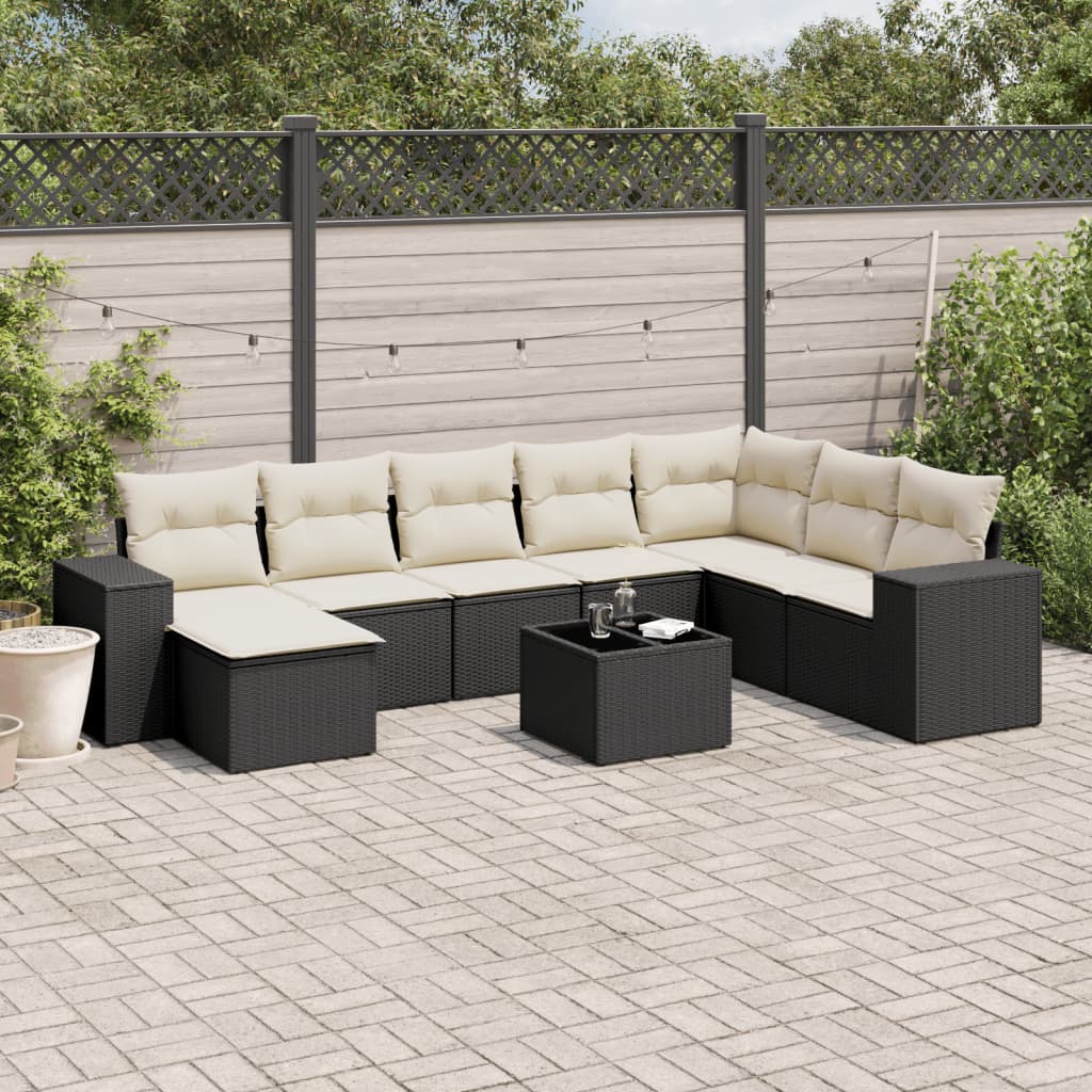 sofasæt til haven 9 dele med hynder polyrattan sort