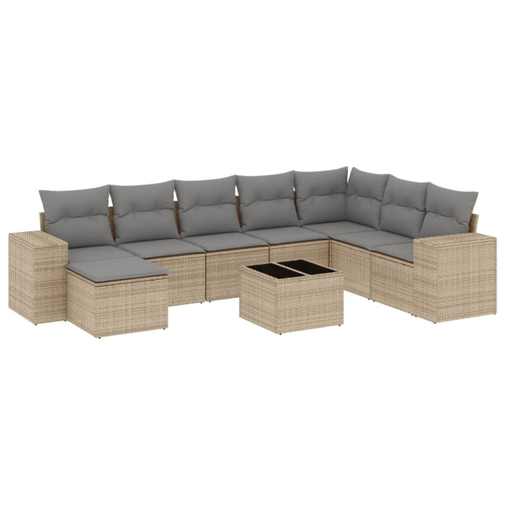 sofasæt til haven 9 dele med hynder polyrattan beige