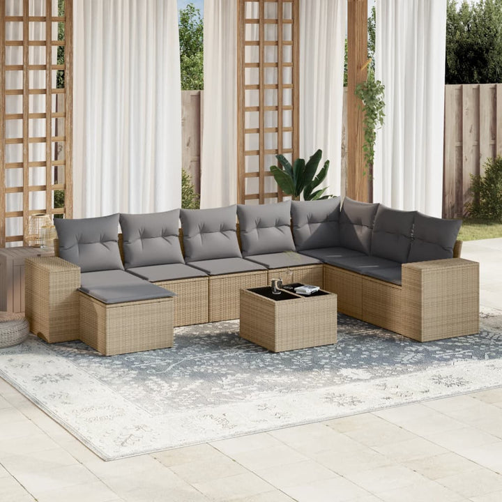 sofasæt til haven 9 dele med hynder polyrattan beige