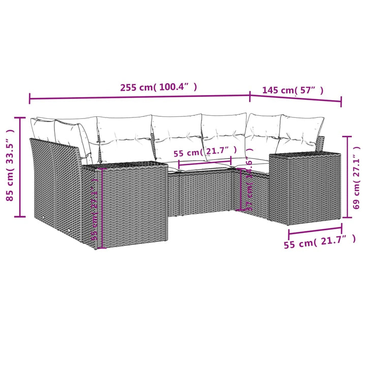 havesofasæt med 6 hynder sort polyrattan