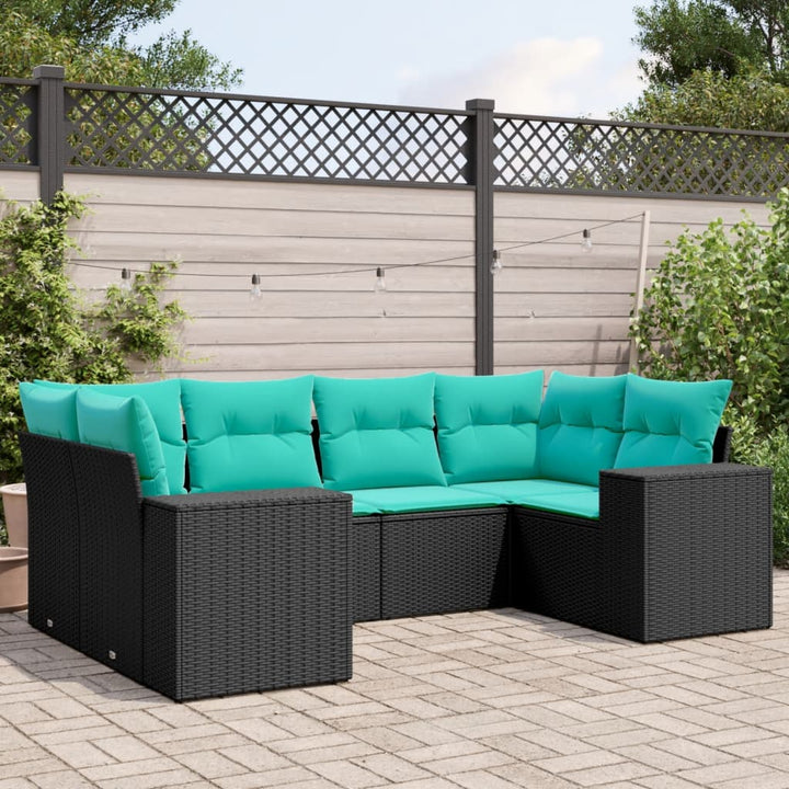 havesofasæt med 6 hynder sort polyrattan