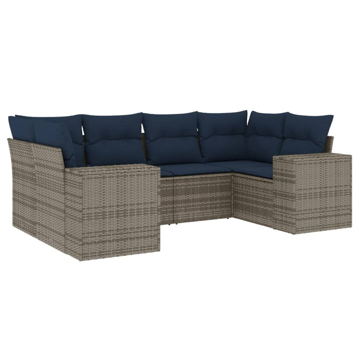 havesofasæt med 6 dele og hynder grå polyrattan