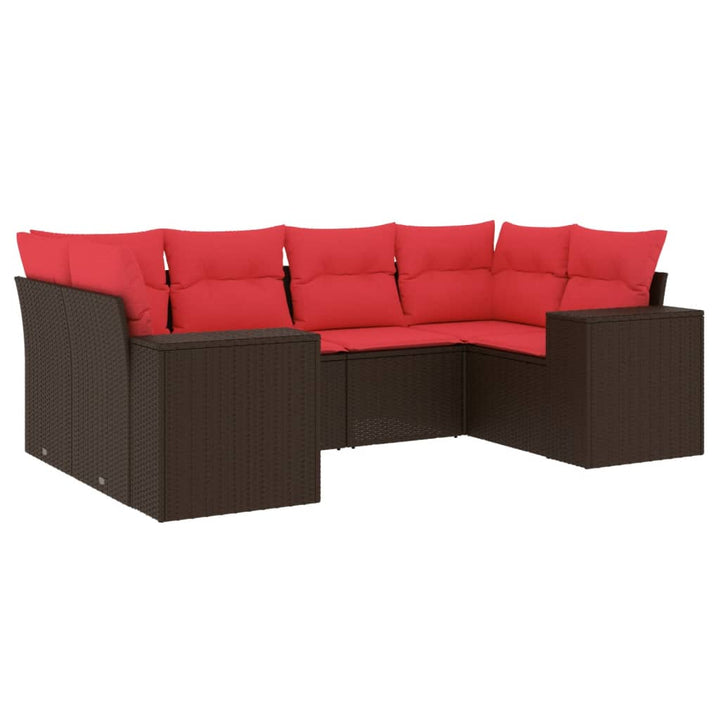 havesofasæt med 6 hynder brun polyrattan