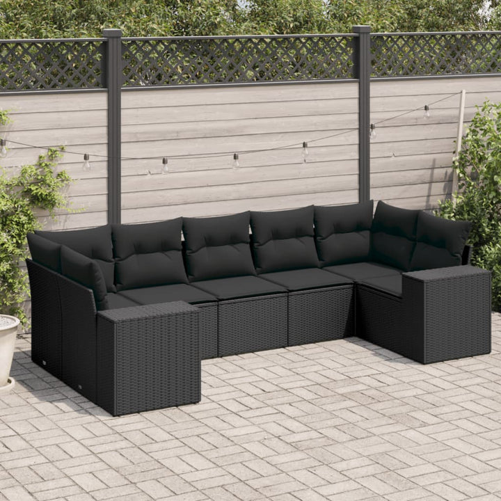 sofasæt til haven 7 dele med hynder polyrattan sort