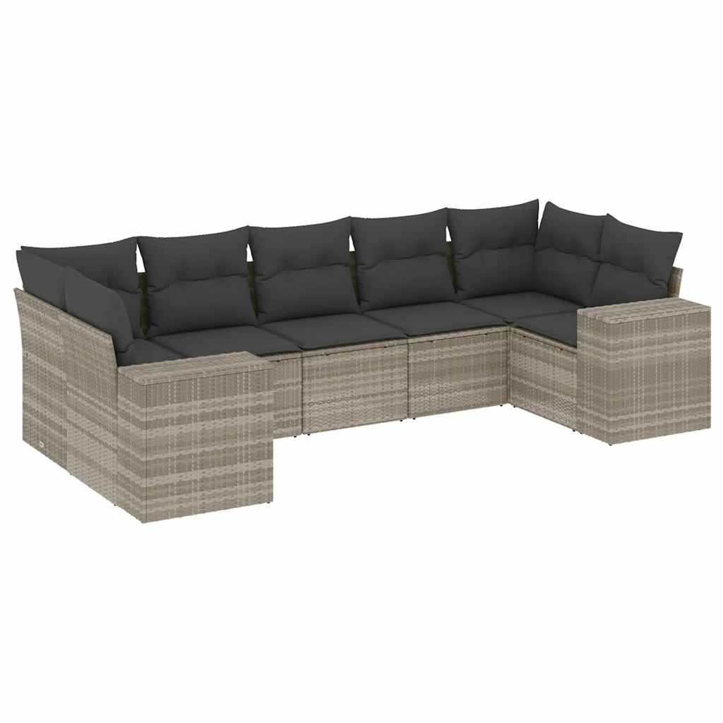 sofasæt til haven 7 dele med hynder polyrattan lysegrå