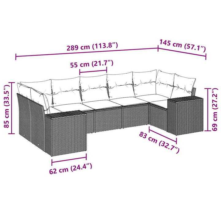 sofasæt til haven 7 dele med hynder polyrattan lysegrå