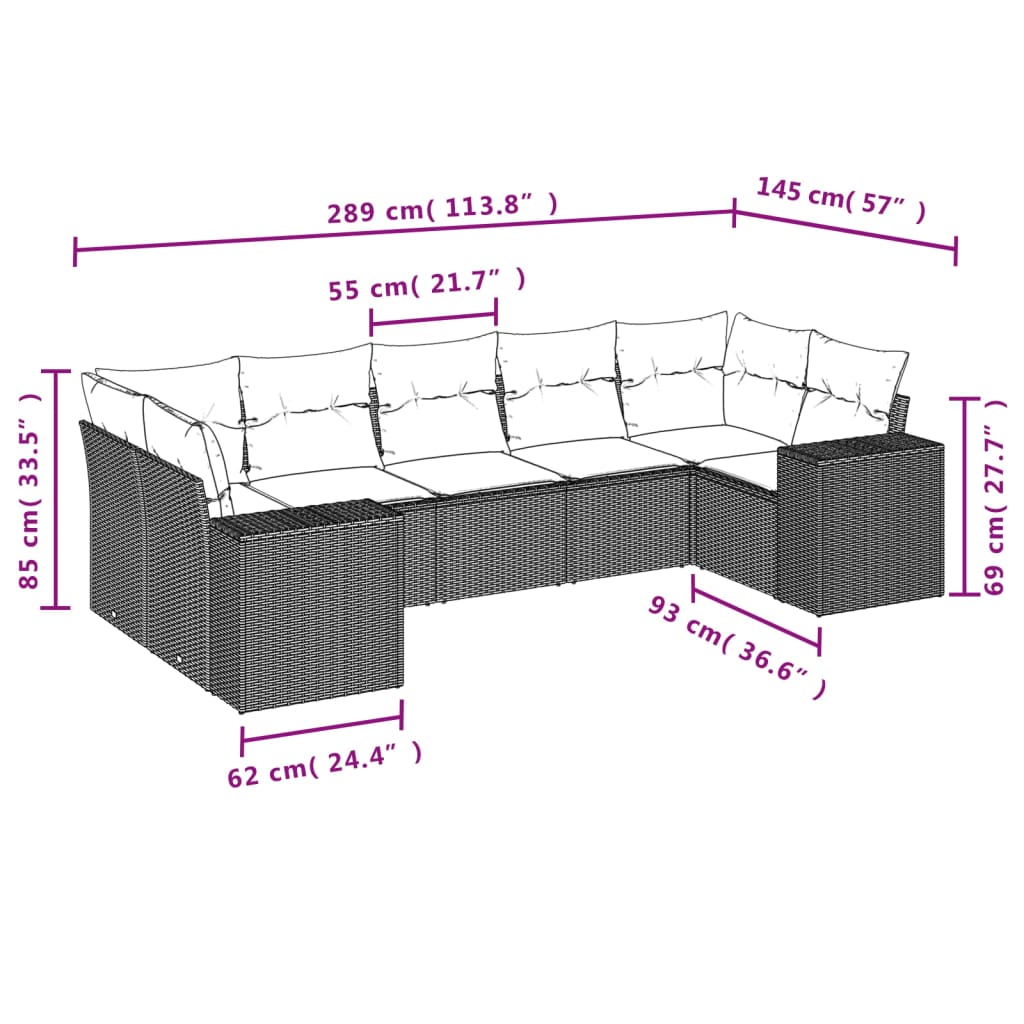 havesofasæt med 7 hynder brun polyrattan